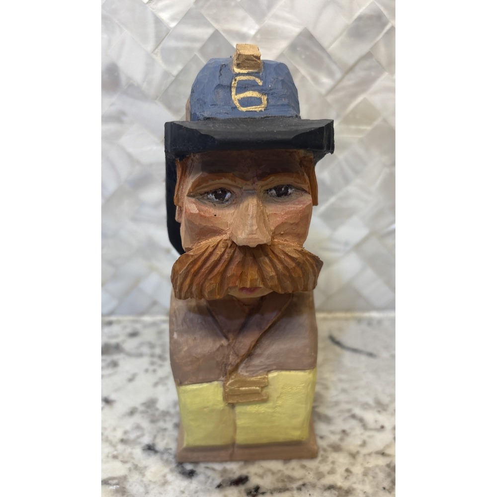 Vintage '01 Hand Carved Hand Painted #6 Fireman First Responders Hero Signed